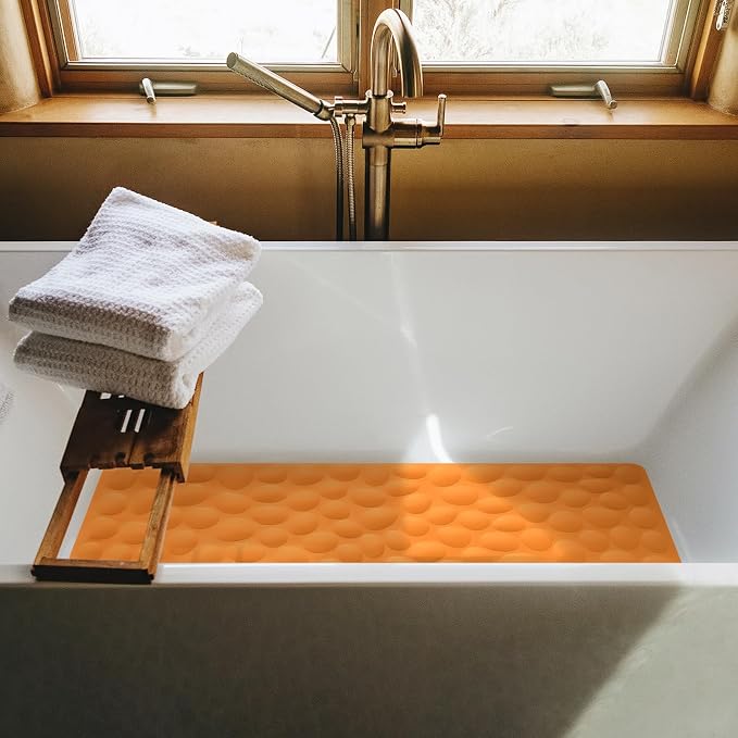 Non-Slip Bathtub Mat OTHWAY Soft Rubber Bathroom Bathmat with Strong Suction Cups (Orange, 16x40 inch)