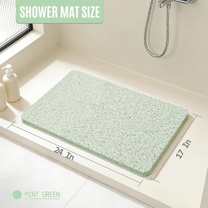 Joyhalo Shower Mat Bathtub Mat Non Slip, Bathmats Non Slip, Quick Drying Foot Scrubber Loofah Mats for Shower, Tub, Bathroom, Home, 17x24inch, Mint Green
