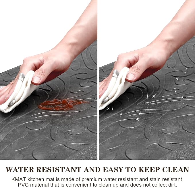 KMAT 2PCS Kitchen Mat Cushioned Anti-Fatigue Floor Mat,Waterproof Non-Slip Standing Mat,Ergonomic Comfort Floor Mat Rug for Home,Office,Sink,Laundry,Desk(17.3"x28"+17.3"x60",Grey)