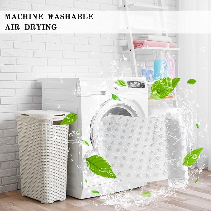 Bathtub and Shower Mats, Extra Long Non-Slip Bath Tub Mat 39 x 16 Inch, Machine Washable Bathmat with Suction Cups & Drain Holes for Bathroom Floor, Clear
