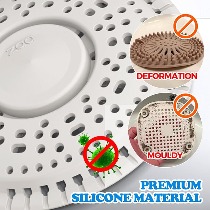 zaa Shower Drain Hair Catcher, Premium Silicone Drain Protector & Shower Drain Cover for Regular Drains of Shower Room, Bathroom, LightGray