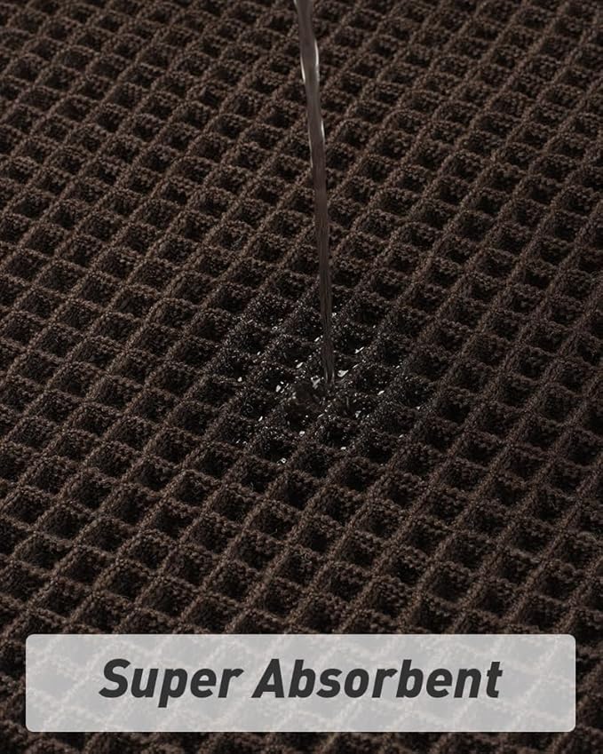 AMOAMI Upgraded Waffle Bath Mat, Super Absorbent Non Slip Bath Mats for Bathroom Floor, Machine Washable Bathroom Rugs with Tassels, Rubber Backed Bathroom Mats, Ultra Soft, 18" x 30", Chocolate