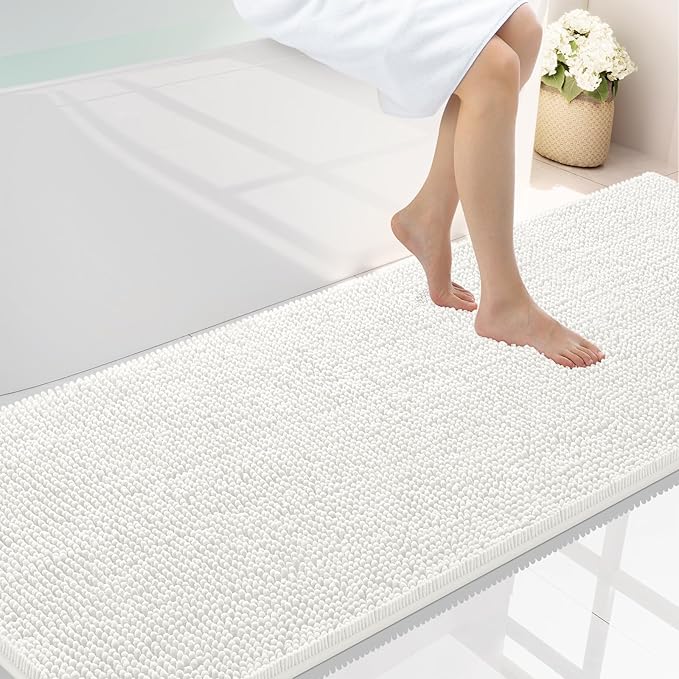 Smiry Luxury Chenille Bathroom Rugs 70x24, Extra Soft and Absorbent Shaggy Bath Mat, Machine Washable, Non-Slip Plush Carpet Runner for Tub, Shower, and Floor, Home Decor Accessories, Ivory