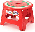 ACSTEP Folding Step Stool 9 Inch, Sturdy Collapsible Step Stool Foldable Up to 265 lb for Kids Toddlers & Adults, Non Slip Foot Stools w/Handle for Kitchen, Bathroom, Bedroom, Outdoor, Watermelon Red
