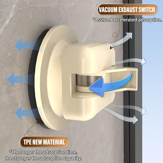 Onemake Aluminum Shower Caddy Suction Cup, No Drilling Bathroom Shower Shelf, Corner Shower Caddy with 6 Portable Hooks, Removable Bath Organizer with Towel Bar for Bathroom Storage(Cream White)