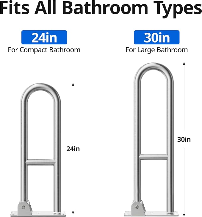 Toilet Grab Bar, Bathroom Safety Handrail Wall Mounted, 304 Stainless Steel Flip Up Folding Support Rail for Elderly Seniors and Handicap Assistance (30 Inch)
