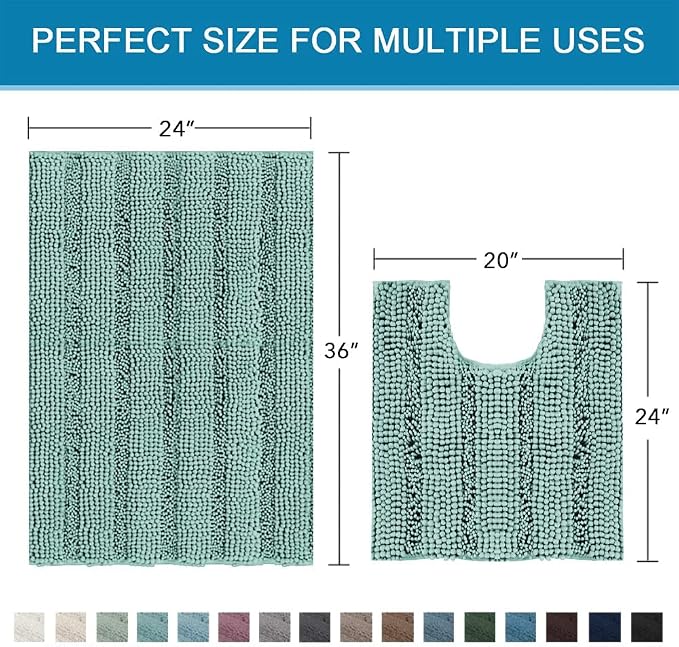 H.VERSAILTEX Bathroom Rugs Bath Rug Set 2 Piece Bathroom Contour Rug Toilet Mat Sets Non Slip Contour Bath Rug Ultra Thick Water Absorbent Striped Bath Mats(36" x 24" Plus 20" x 24" U, Eggshell Blue)