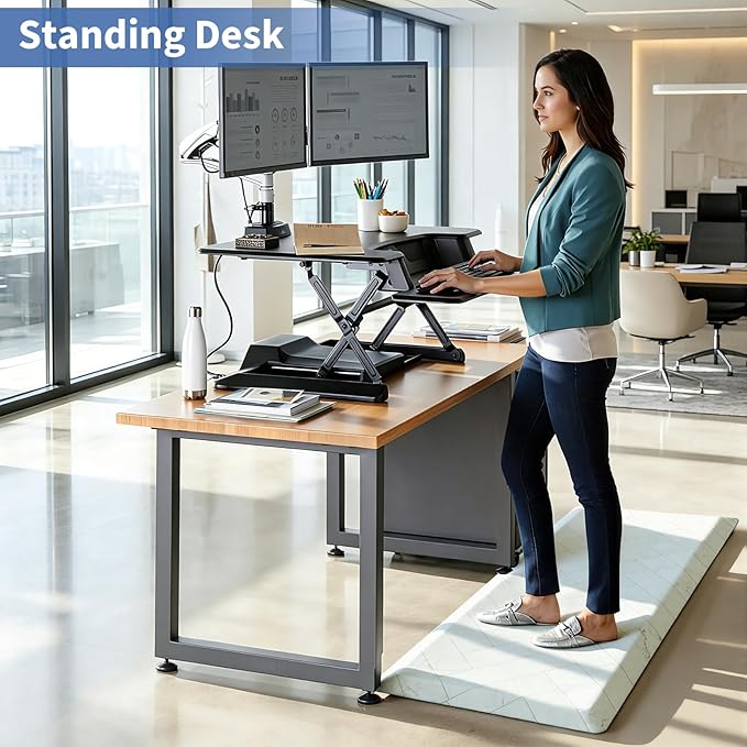 UKISS 9/10 Marble-Pattern Extra Thick Cushioned Kitchen Mat, Non-Slip Waterproof Comfort Memory Foam Standing Desk Mat, Ergonomic Anti Fatigue Floor Mat for Kitchen, Office (Teal, 20" X 48")
