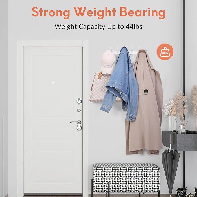 Optish Coat Rack Wall Mount, Coat Hook Wall Mount, Wall Hooks for Hanging, Hat Rack for Walls, Coats Hanger with 12 Hook, Towel Hooks for Bathrooms (1 Pack, Silver)