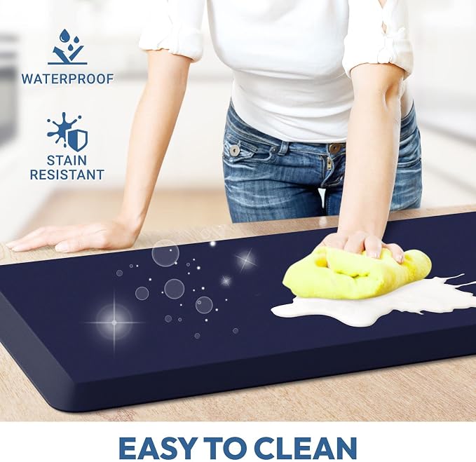 4/5 Inch Thick Kitchen Mat - Cushioned Anti Fatigue Mats for Kitchen Floor - Easy to Clean, Waterproof, Non-Slip Kitchen Rug for Sink, Office, Kitchen (22''x54'' Blue)