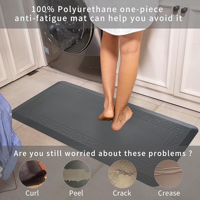 20 x 42 Inch Extra Support Anti Fatigue Comfort Kitchen Mat, Waterproof Long Kitchen Runner, Non-Slip Standing Desk Mat, Commercial Pads for Offices, Home, Garages (Bordeaux Grey, 20'' x 42'')