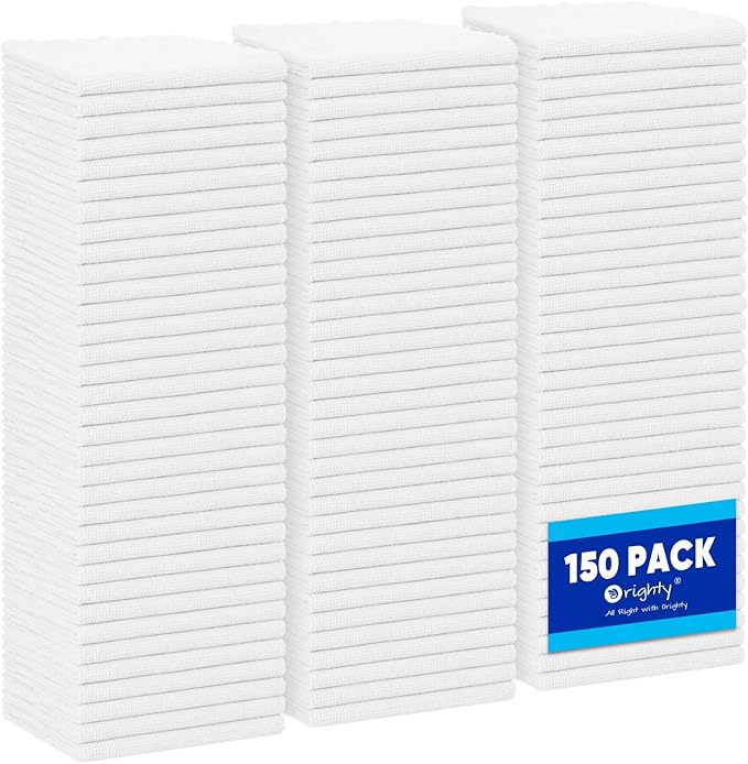 Orighty Cleaning Cloths Bulk, 150 Pack Shop Rags Reusable, Multi-Purpose Shop Towels for Cars, Microfiber Cleaning Rags for Automotive, Mechanic, Kitchen, Lint Free Towels 12x12 Inch, White