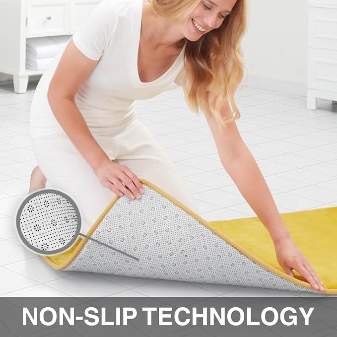 Memory Foam Bath Mat Non Slip Absorbent Super Cozy Velvet Bathroom Rug Carpet (22 inches X 42 inches, Mustard)