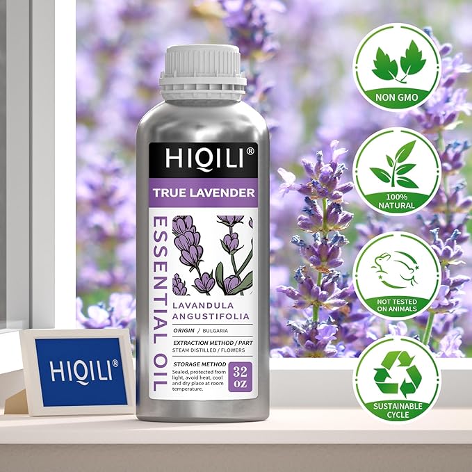 HIQILI 32 fl oz Lavender Essential Oil Large Capacity, 100% Natural for Aromatherapy, DIY Candle & Soap Making, Skin Moisturizing. Suitable for Hotels, DIY Studios, Spas and Hair Salons