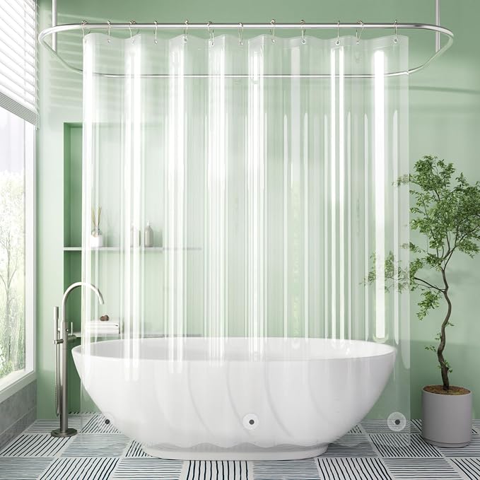 AmazerBath Extra Long Shower Curtain Liner, Clear Shower Curtain Liners 96 Length, 72x96 Inches Plastic Shower Curtain Liner, Cute PEVA Tall Shower Liner, Bathroom Shower Curtain Liners with 3 Magnets