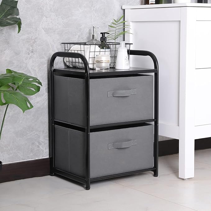 MAX Houser Dresser for Bedroom with 2 Drawers, Wide Chest of Drawers, Fabric Dresser, Storage Organizer Unit with Fabric Bins for Closet, Living Room, Hallway, Dark Grey