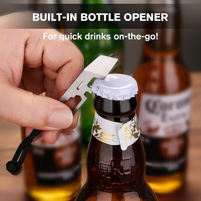 KEEPO LINK Pocket Pry Bar with Bottle Opener, Ruler, Wrench & Screwdriver, 6-in-1 Titanium Pry Bar Keychain Multitool for EDC Carry, OLT09