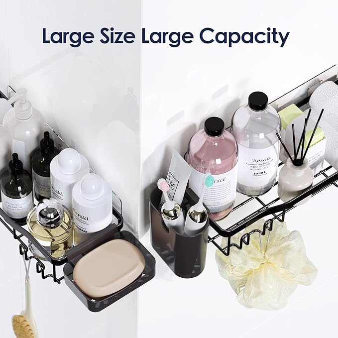 NESOMI Shower Caddy Adhesive Shower Organizer 7-Pack, Rustproof Stainless Steel Bathroom Shelves, Large Capacity No-Drill Rack Storage Accessories with Soap Dish Toothbrush Holder &24 Hooks Home Decor