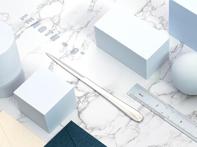 9" Silvery Metal Letter Opener with Minimalist Design, Safe Double Edge Blades and Ergonomic Long Handle, Mail Opener Paper Knife Tool Envelope Opener