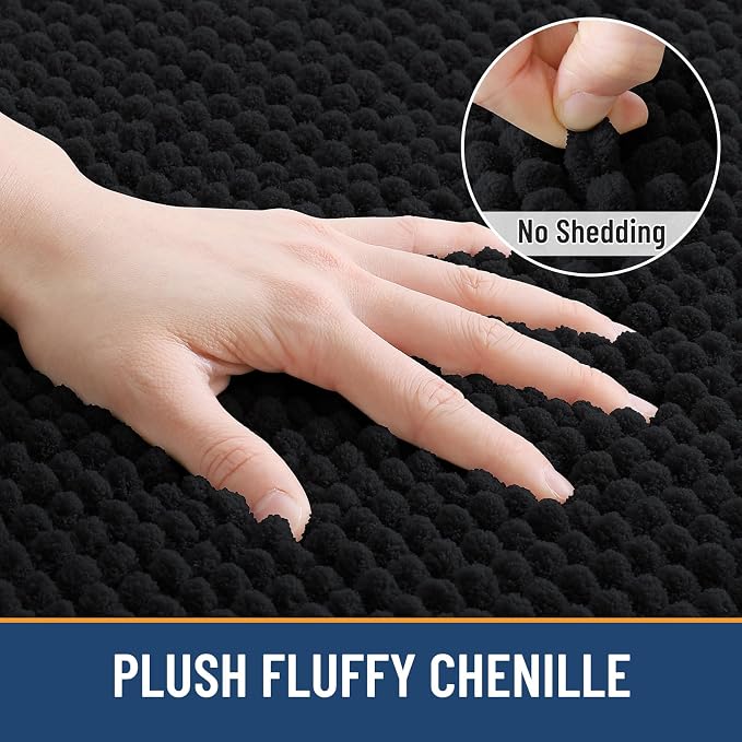 Arotive Bathroom Rugs 36" x 24", Ultra Soft Absorbent Chenille Bath Rugs, Non-Slip Rubber Backing, Machine Washable Bath Mats for Bathroom Floor, Tub and Shower, Home Decor Accessories, Black