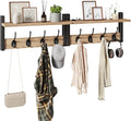 YMYNY 31.5" Coat Rack Wall Mount with Shelf, 2 in 1 Key and Coat Hanger with 8 Metal Hooks, Wall Shelf with Hooks & Mail Holder for Living Room, Bedroom, Light Natural, HWS001R-2