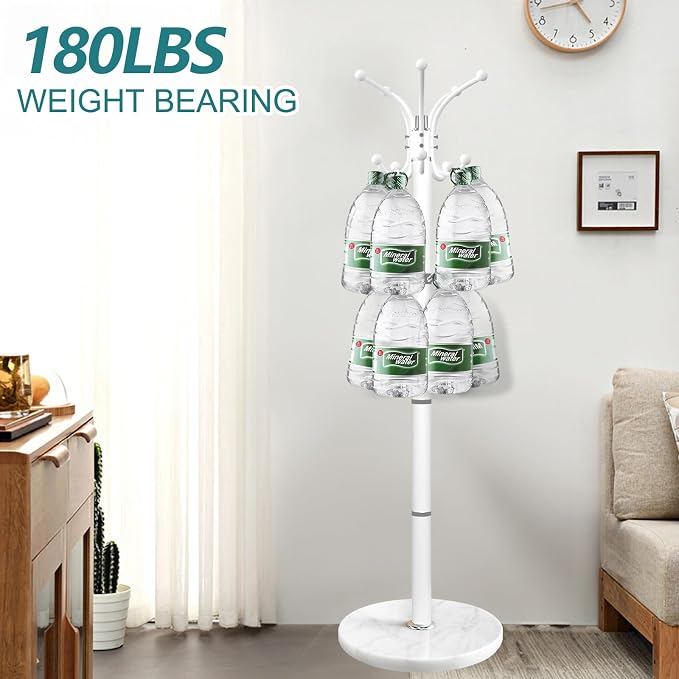 OIRUMIE Coat Rack with Natural Marble Base, Metal Freestanding Coat Racks with 14 Hooks, 360°Rotary Coat Rack Stand for Hanging Scarf, Bag, Jacket, White Coat Clothes Tree Hanger Holder Stand