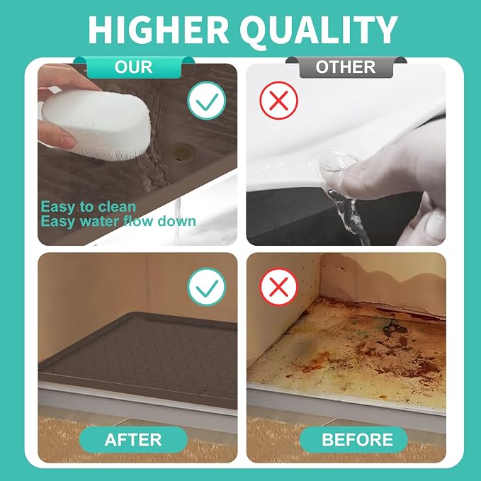 Under Sink Mat for Kitchen Silicone Waterproof Under Sink Liner, Flexible Sink Cabinet Organizer Tray with Drain Hole, Hold up to 3.3 Gallons Liquid, Easy to Clean (Brown, 28X19)