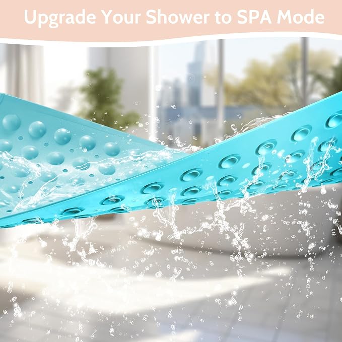 WarmSnow Non Slip Shower Mats for Inside Shower 15 x 27.5 Inch, TPE Bathtub Mat Non-Slip, Bath Mat for Tub with Suction Cups, Drain Holes Bath Tub Mat for Bathroom, Blue