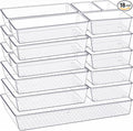 Criusia Drawer Organizer, 18 Pack Large Clear Plastic Kitchen Drawer Organizers Set, 6 Size Versatile Bathroom and Vanity Drawer Organizer Trays, Storage Bins for Makeup, Bedroom, Kitchen Utensils