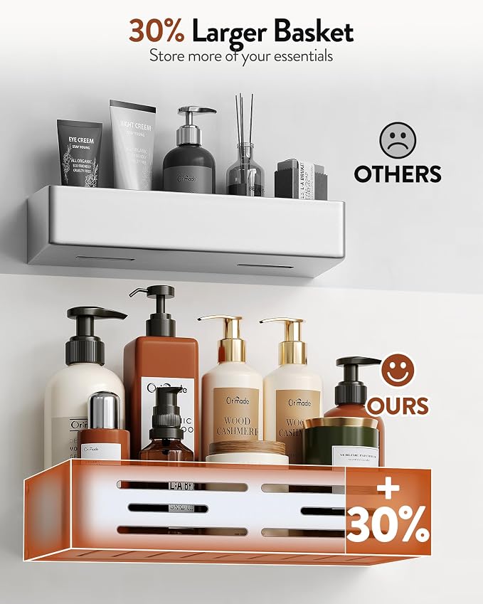 Orimade Aluminum Over the Door Shower Caddy, Rustproof Hanging Shower Organizer, Heavy Duty,Adjustable Height,Safe Rounded Edges, Bottom Plate to Hold Small Items, for Bathroom Storage, 2-Tier Silver