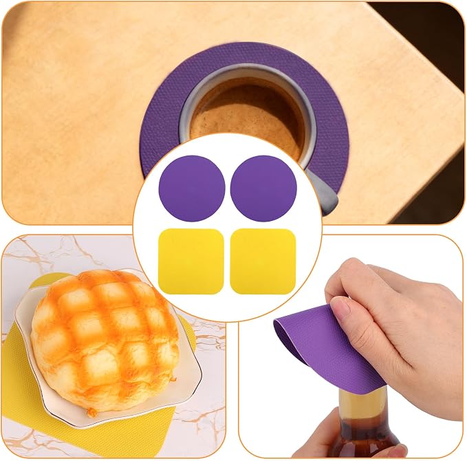 LUTER 4pcs Jar Opener Gripper Pads, Reusable Rubber Jar Grippers Multi-function Bottle Lid Opener for Kitchen Coasters (Yellow, Purple)