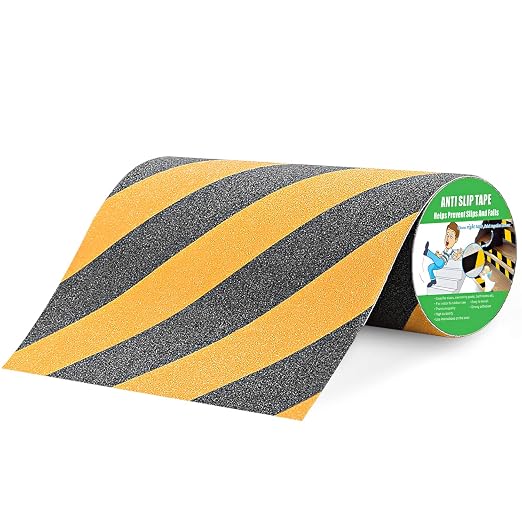 Yorwe Anti Slip Tape, High Traction, Strong Grip Abrasive, Not Easy Leaving Adhesive Residue, Indoor & Outdoor (12" Width x 190" Long, Black/Yellow)