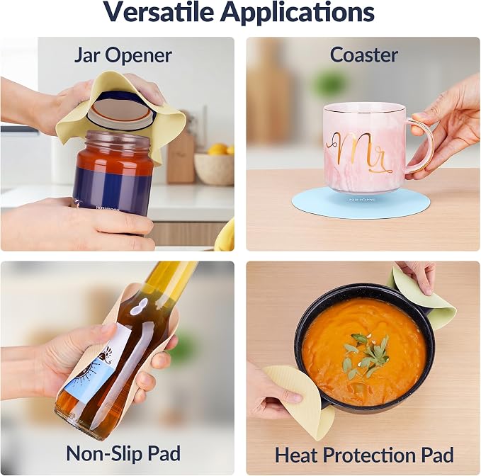 NIHOME Silicone Jar Opener – 6 Inch Large Anti-Slip Grip Pads, Premium 100% Food-Grade Silicone, Stylish Designer Colors, Multi-Purpose Heat-Resistant Mat & Coaster, Set of 6 (Light Candy Colors)
