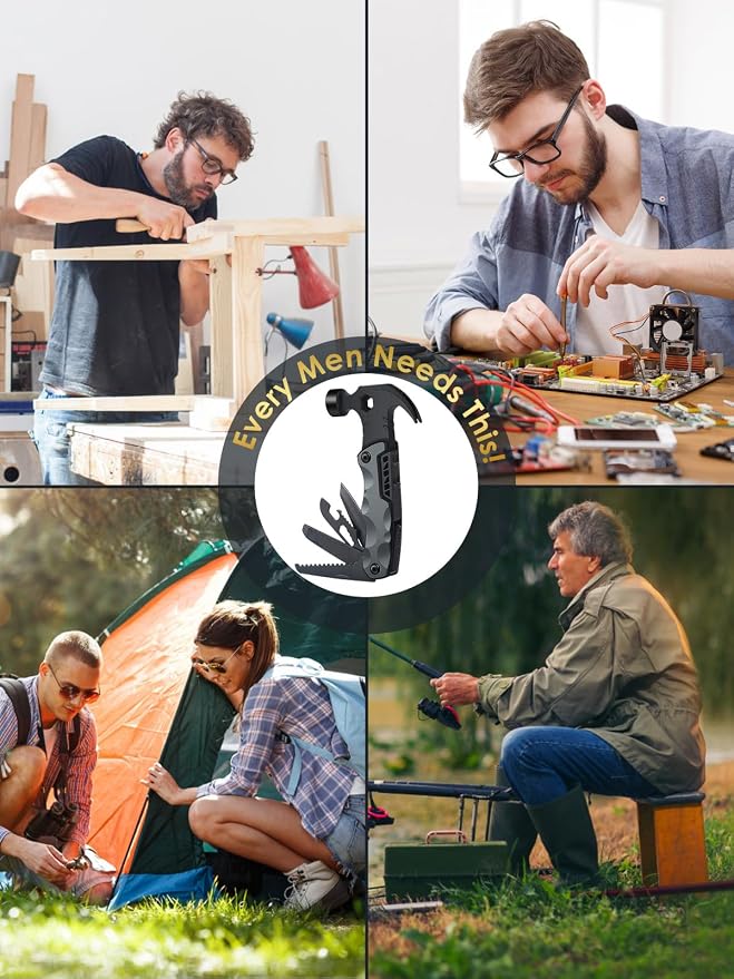 Fathers Day Dad Gifts from Daughter Son Wife, 13 in 1 Hammer Multitool, Cool Camping Accessories Survival Tools, Unique Birthday Present Ideas Gifts for Men, Husband, Grandpa, Step Dad, Him