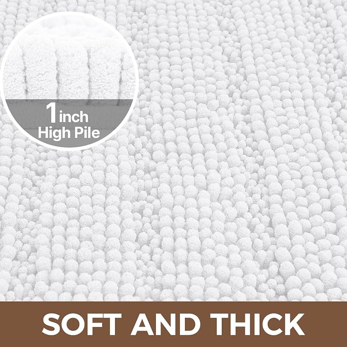 Bcoimo Large Bathroom Rug, Chenille Bath Mat with High Low Pile Design, Soft Absorbent Non Slip Bath Rug, Machine Washable Quick Dry Mat for Shower, Tub, Sink and Vanity