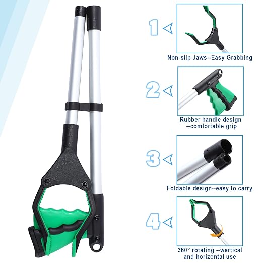 Ctosree 8 Pack 32" Trash Grabber Reacher Tool for Elderly, Foldable Litter Picker Upper, Lightweight Trash Pick up Stick, Long Handy Mobility Aids for Home Garden Arm Extension(Multicolor)