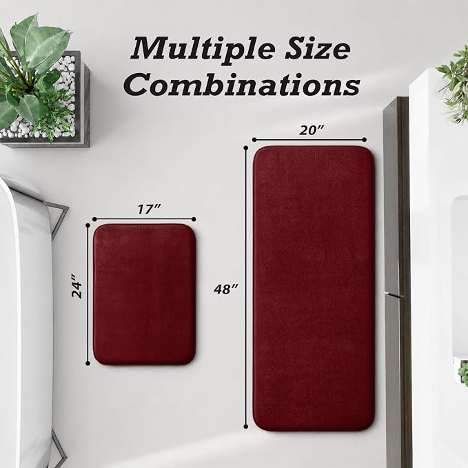 HUXMEYSON Bathroom Rugs Sets 3 Piece, Non-Slip & Quick Dry Bath Mat Set, Ultra Soft Velvet Bath Rugs for Bathroom, Toilet and Shower Floor, Red