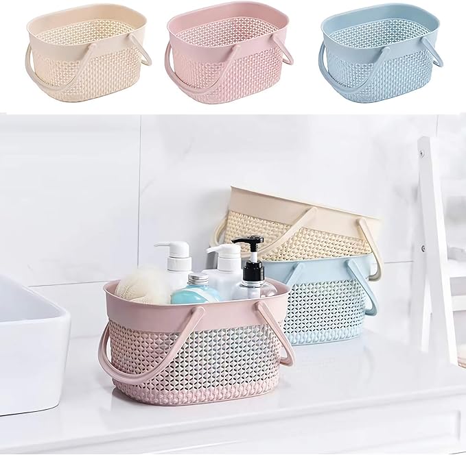 rejomiik 2 Pack Plastic Shower Caddy Basket, Portable Organizer Storage Tote with Handles Toiletry Bag Bin Box for Bathroom, College Dorm Room Essentials, Kitchen, Camp, Gym, Pink