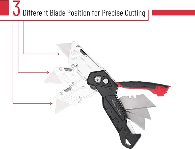 Bates Box Cutter - Folding Utility Knife With 3 Extra Blades, Retractable