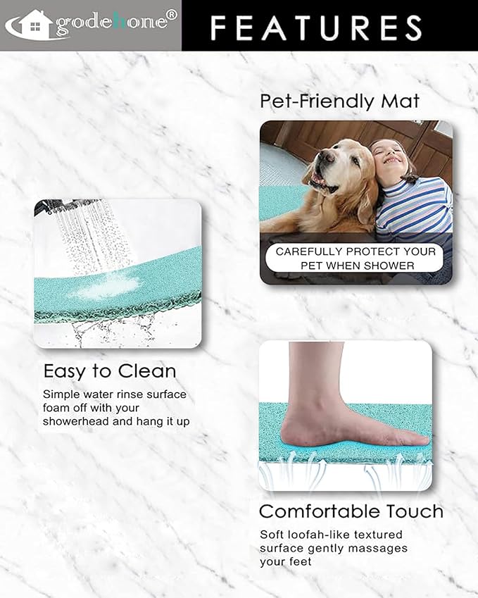 godehone Shower Mats Non Slip Without Suction Cups, PVC Loofah Bathroom Mats, Loofah Mats for Shower and Bathroom, Quick Drying, 15.7× 36 Inch, Light Green