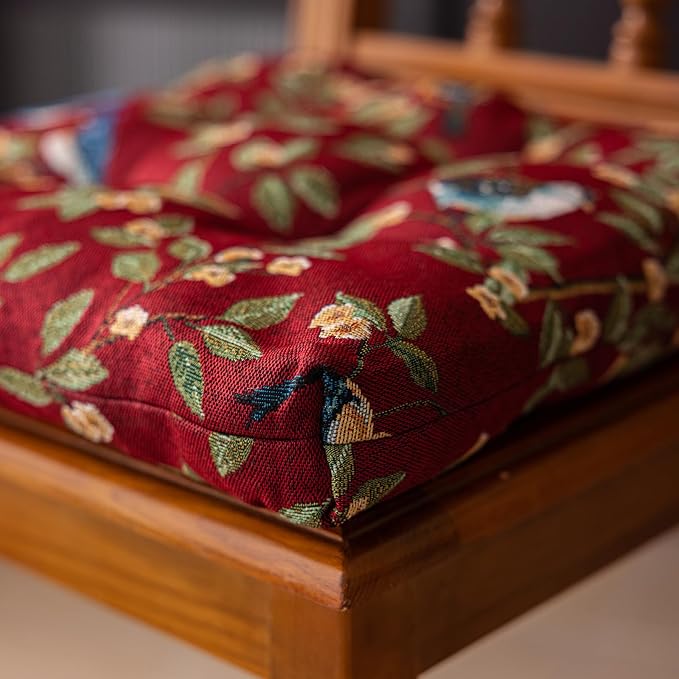 vctops Farmhouse Brid Print Chair Cushions with Ties U-Shaped Soft Comfortable Chair Pads Non Slip Seat Cushions for Indoor Dining Room and Kitchen Chairs (Red,18"x18")