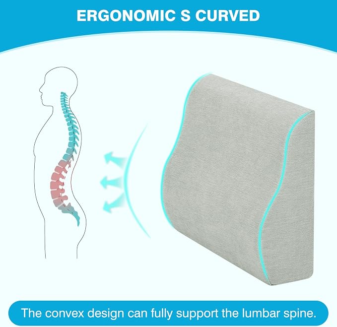 Lumbar Support Pillow for Recliner & Back Pillow for Couch, Dual Layer Memory Foam Back Support for Deep Recliner Chair for Senior Citizen to Sit Up Straight Light Grey