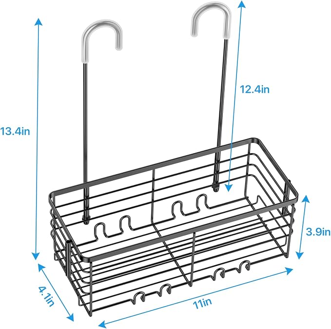 YUOROS Hanging Shower Caddy, Over the Door Shower Organizer Rack 304 Stainless Steel Rustproof Bathroom Storage Shampoo Holder Basket (Black)