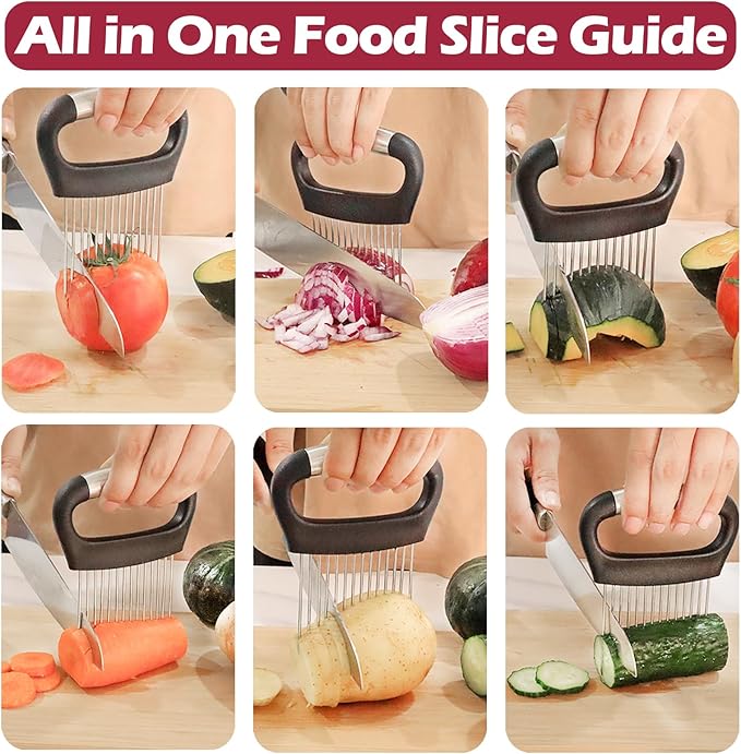JAYVAR Large Onion Holder for Slicing, 304 Stainless Steel Large Onion Cutter Vegetable Chopper,Tomato Slicer for Potato, Practical Meat Tenderizer Tool, Kitchen Food Slicer Guide for Neat Slicing