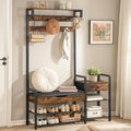 HOOBRO Hall Tree with Bench, Shoe and Coat Rack for Entryway, Coat Rack with Bench, Flip Top Storage Box, PU Cushioned Seat, Non-Woven Fabric Drawer, for Entrance, Rustic Brown and Black BF110MT01