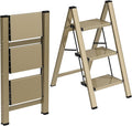 HBTower Step Ladder,Lightweight Aluminum Folding Step Stool with Anti-Slip Wide Pedal,330lbs Capacity Step Ladder for Household,Kitchen,Office - Gold