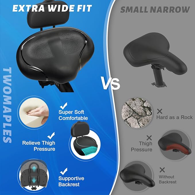 Noseless Bike Seat Cushion for Men & Women - Extra Padding & Comfort Wide Bicycle Seat, Oversized Comfortable Saddle for Peloton Bikes, Exercise Bikes, Electric Bikes, Cruiser Bikes