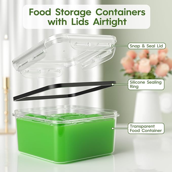 KEMETHY 44-Piece Food Storage Containers with Lids(22 Containers & 22 Lids), Plastic Food Containers for Pantry & Kitchen Storage and Organization, BPA-Free, Leak Proof, Reusable with Labels & Pen