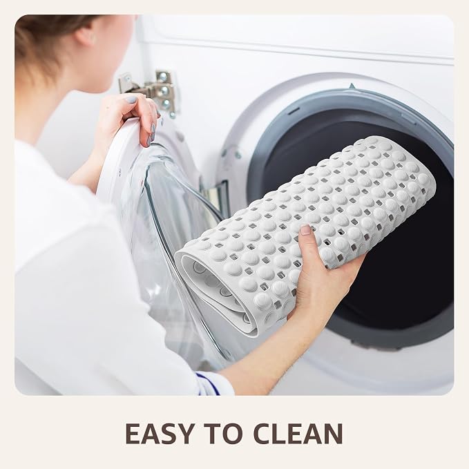 OTHWAY Bath Tub Shower Mat Non Slip, Bathtub Floor Liner Mats for Inside Shower Bathroom, Suction Cups and Drain Holes for Feet Scrubbing, Machine Washable, Soft on Feet, 35x16 Inch, White