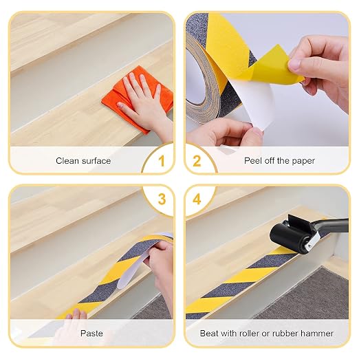 Qingluan Anti Slip Tape, Safety Tape Outdoor Waterproof, High Adhesive Grip Tape for Stairs, Tread Steps, Floor, Ramps, Skateboards, Caution to Keep from Slipping (Yellow/Black, 4 Inch x 33 Foot)